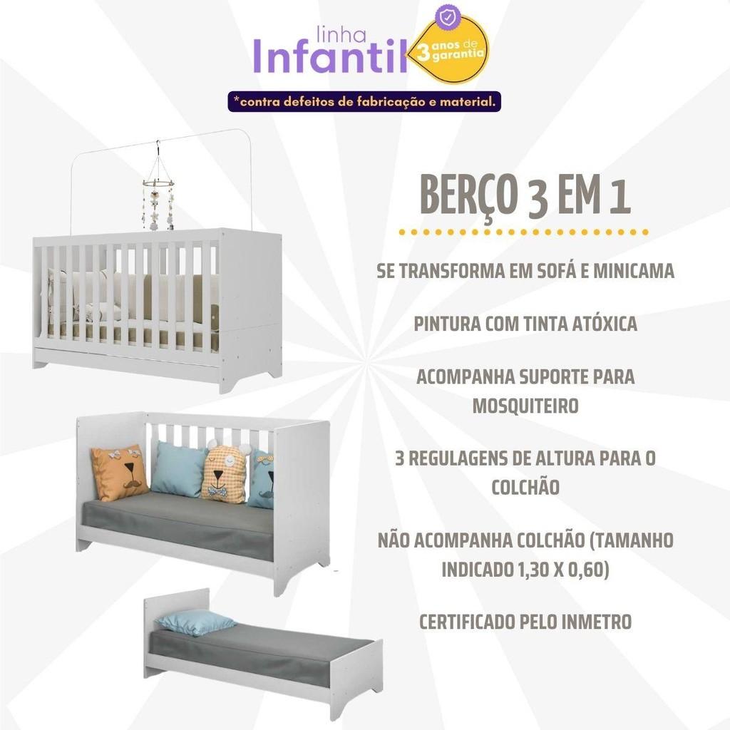 Berço 3 Em 1 Nacional Multimóveis Branco Para Colchão 130 X 60cm Que Vira Mini Cama E Sofazinho