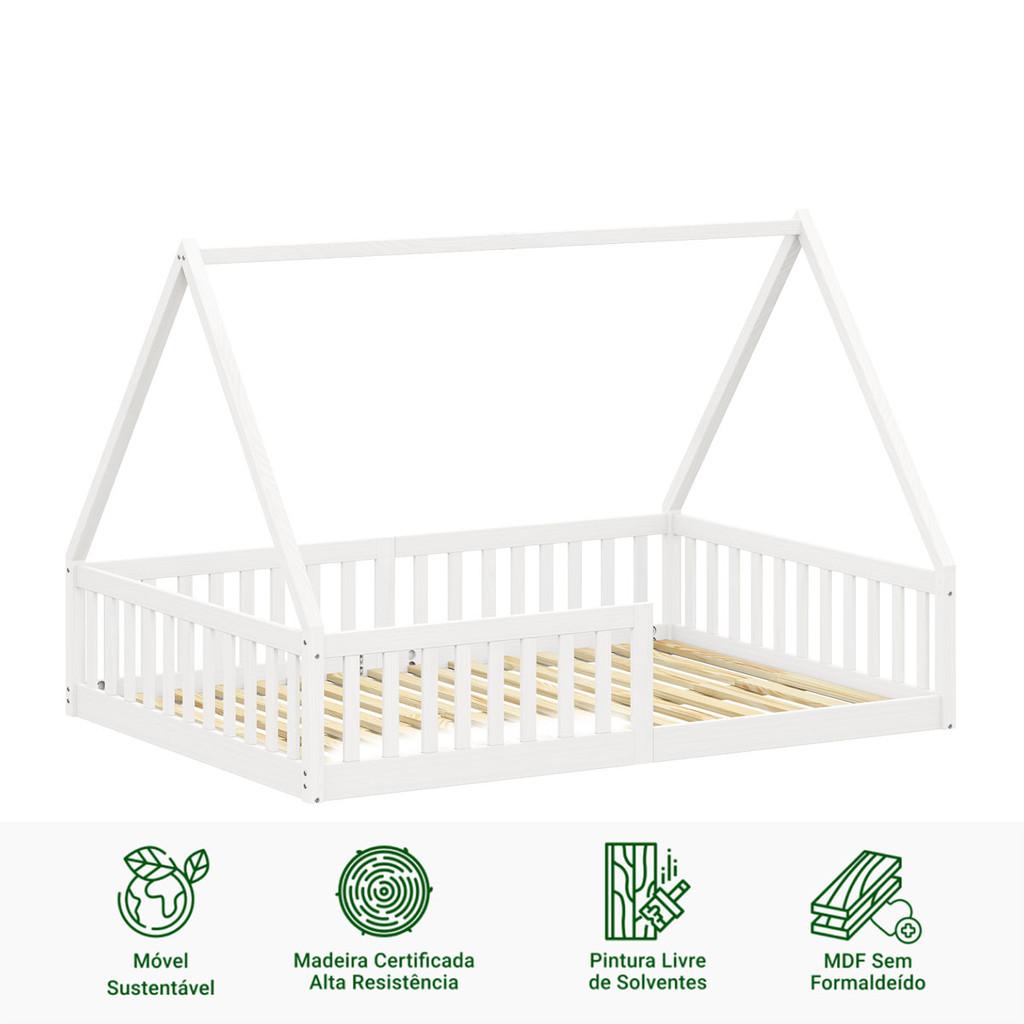 Cama Viúva Infantil Montessori Branco Madeira Casa Com Estrado Stella