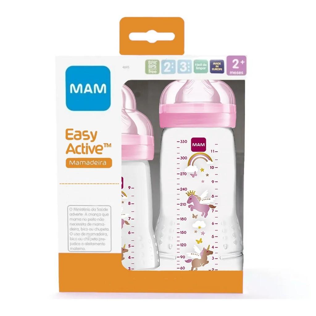 Kit 2 Mamadeiras Easy Active 270/330ml 2m+ Rosa - Mam