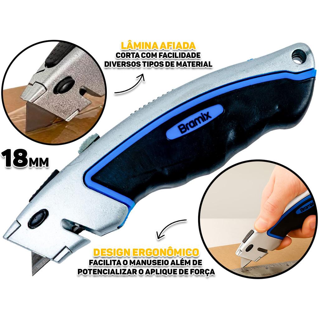 Estilete Profissional Trapezoidal Bramix 4 Lâminas Refil P/Corte De Papel Plástico E Materiais Diversos