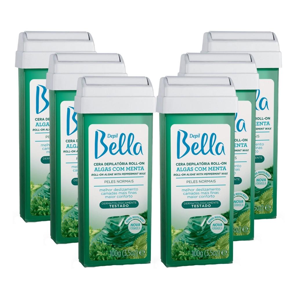 Kit 6 Ceras Roll-on Depilatória Algas Com Menta Depil Bella