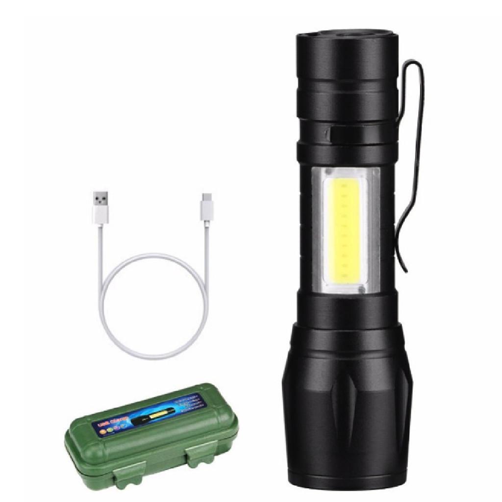 Mini Lanterna LED Tática USB Portátil Com Zoom Recarregável Luz Forte Potência Alta