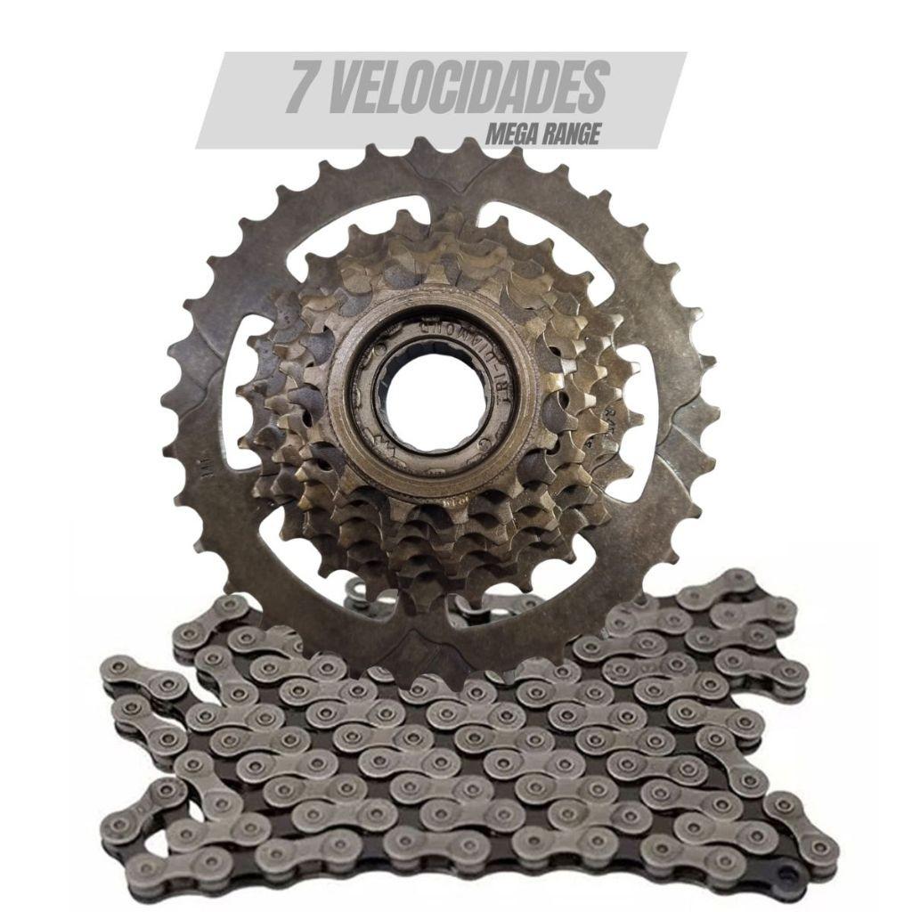 Catraca Roda Livre 7 Velocidades Index 13/34 Dentes Bike Com Corrente 7 Index Ou Sem