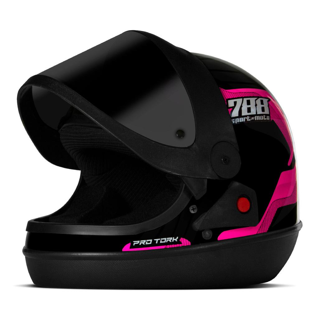 Capacete Fechado Integral Sport Moto 788 PRO Tork Viseira Automática Fumê Masculino Feminino