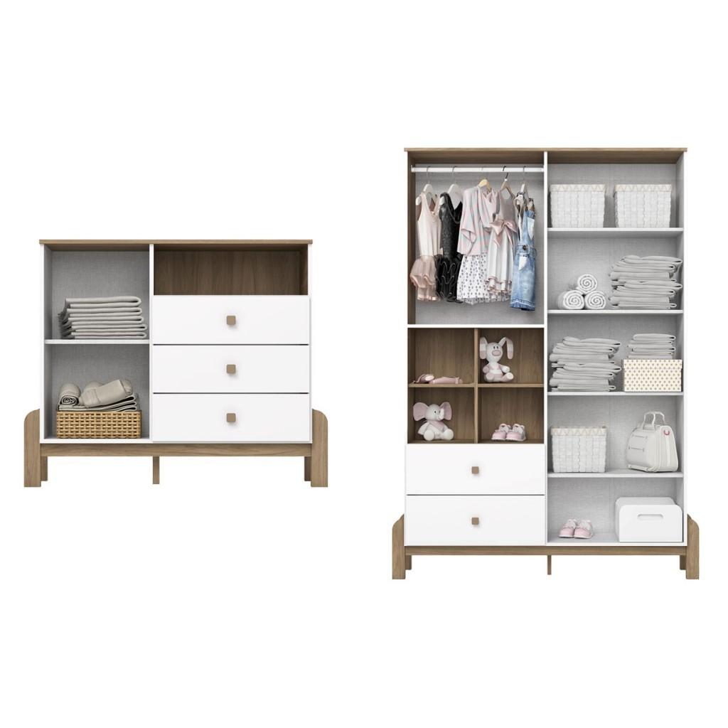 Quarto De Bebê Completo Ternura 5 Portas 5 Gavetas Branco/jequitibá - Henn