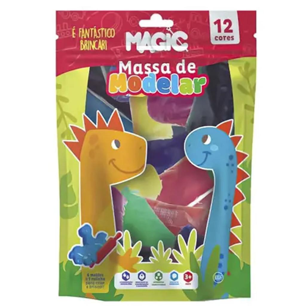 Massa De Modelar 12 Cores 6 Moldes 1 Rolinho 1 Faquinha Dino 2