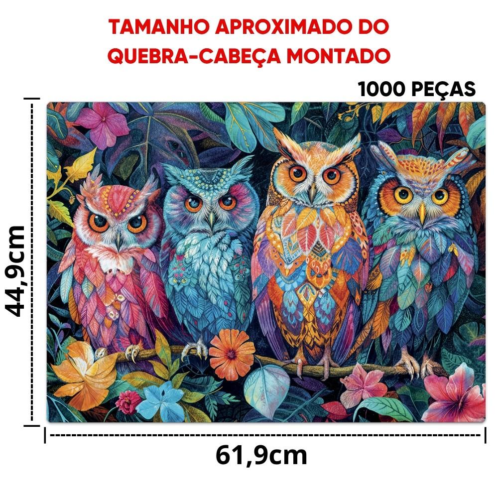 Quebra Cabeça Corujas Místicas 1000 Peças Toyster Puzzle Colorida Floresta Flores Ia Bichos Animal