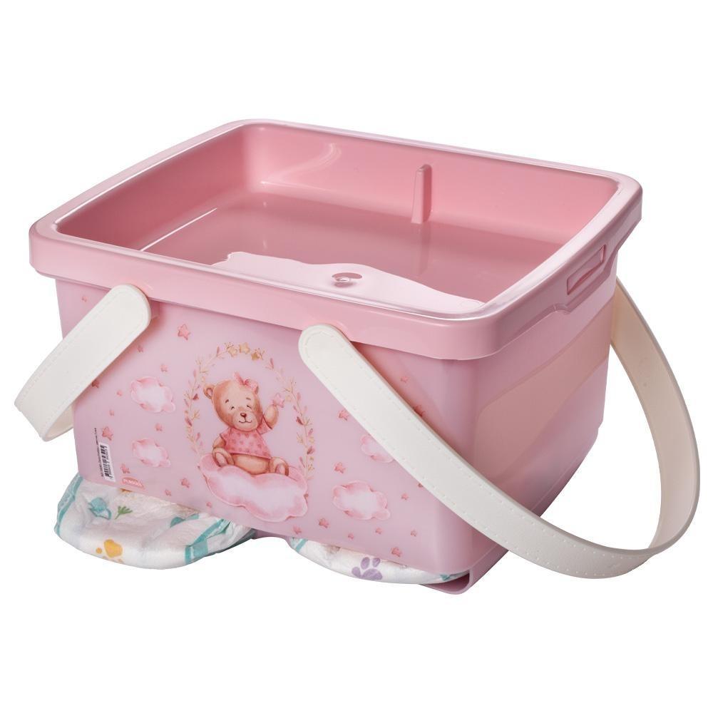 Caixa Porta Fraldas Enxoval Trocador Ursa Rosa Plasútil