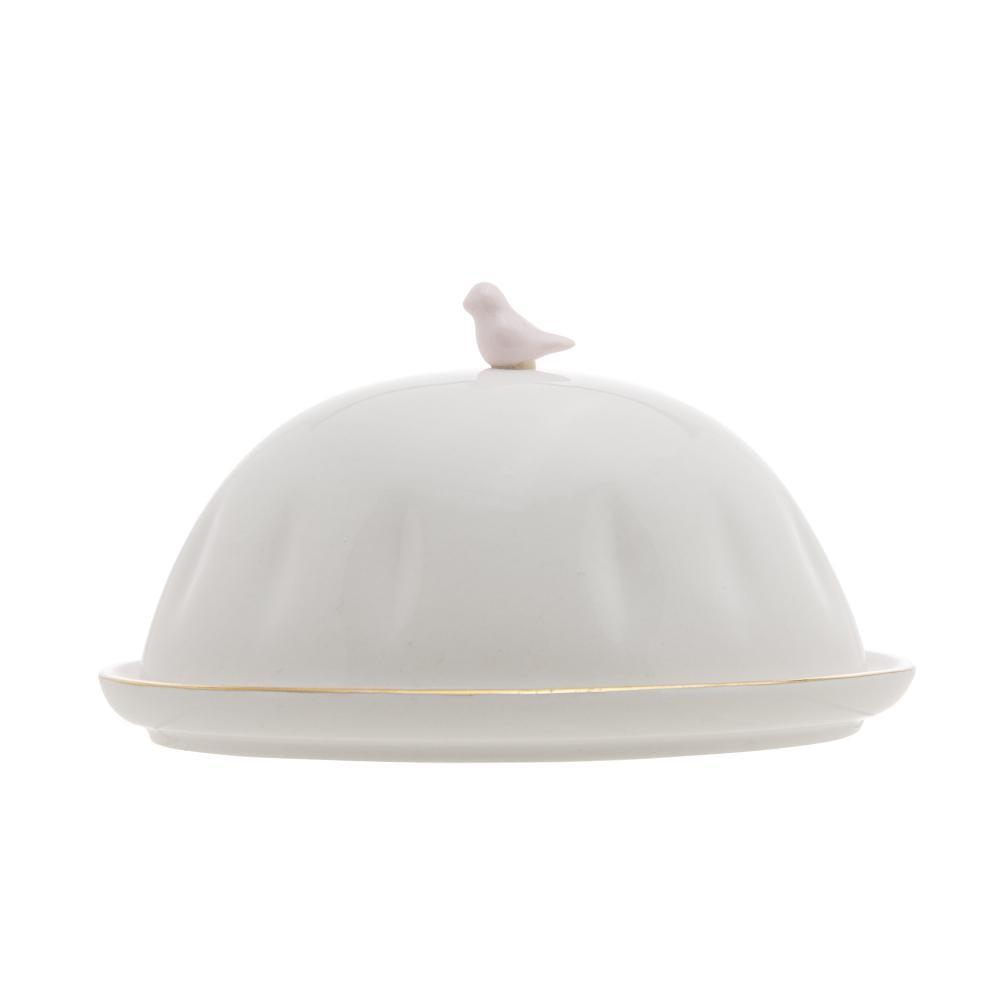 Manteigueira Wolff Birds De Porcelana Branco 16cm X 10cm