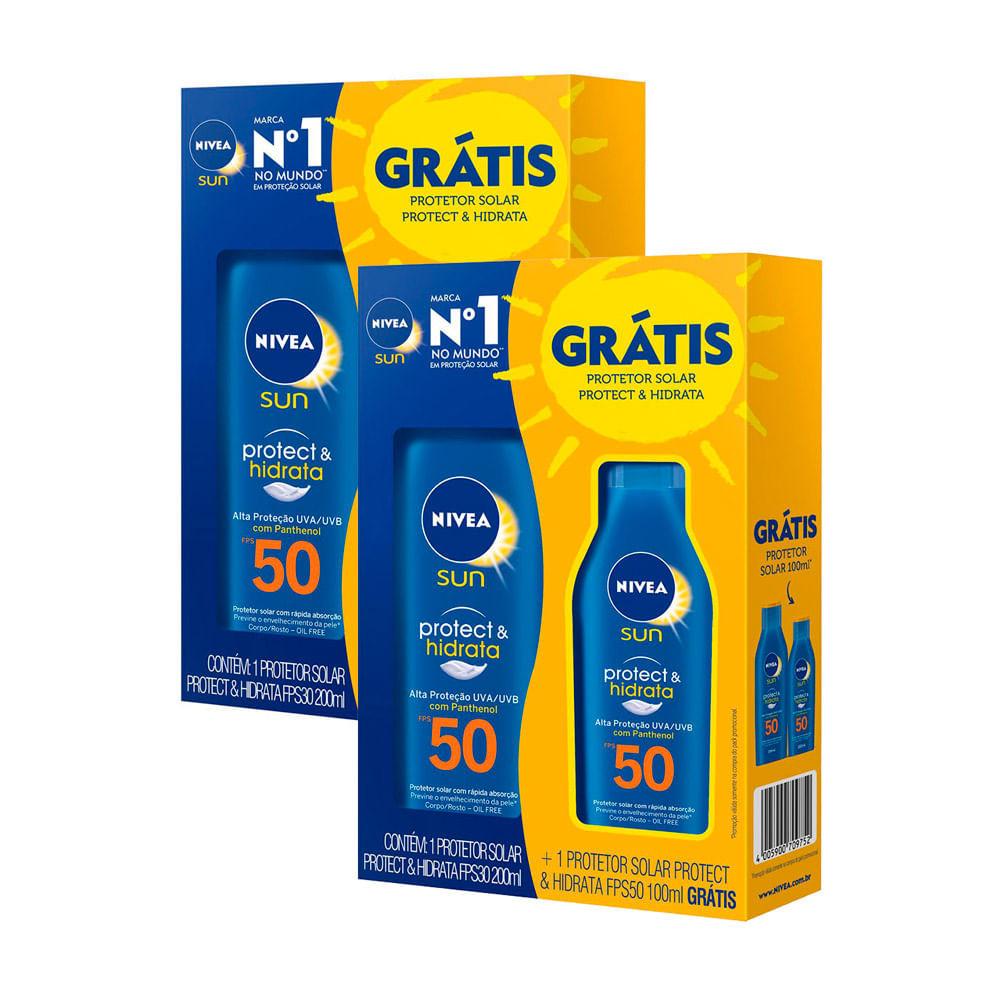 Kit 2 Protetor Solar Nivea Sun Protect Hidrata Loção FPS 50 200ml E Ganhe Protetor Solar FPS 50 100ml Cada