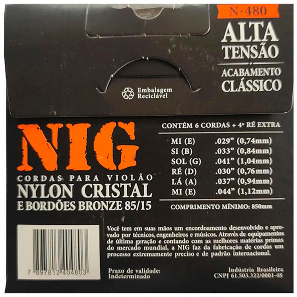 Cordas Nig Violão Nylon Bronze N480 85/15 Alta Tensão