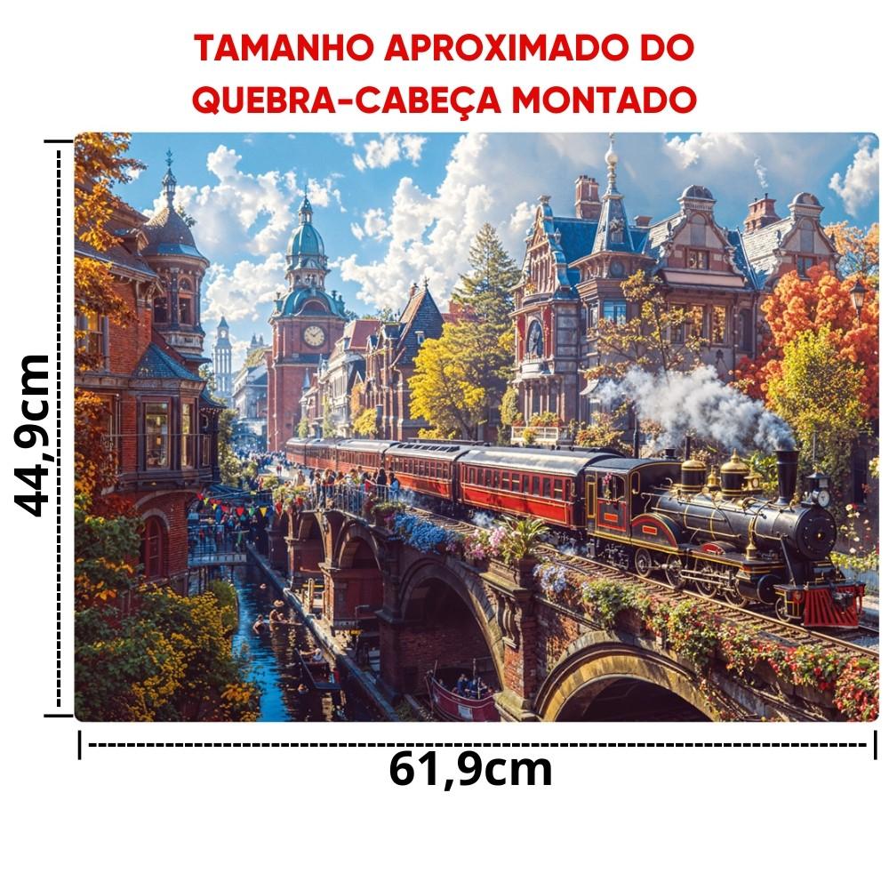 Quebra Cabeça Trem Pela Cidade 1000 Peças Toyster Ponto Turístico Paisagem Locomotiva A Vapor Prédio