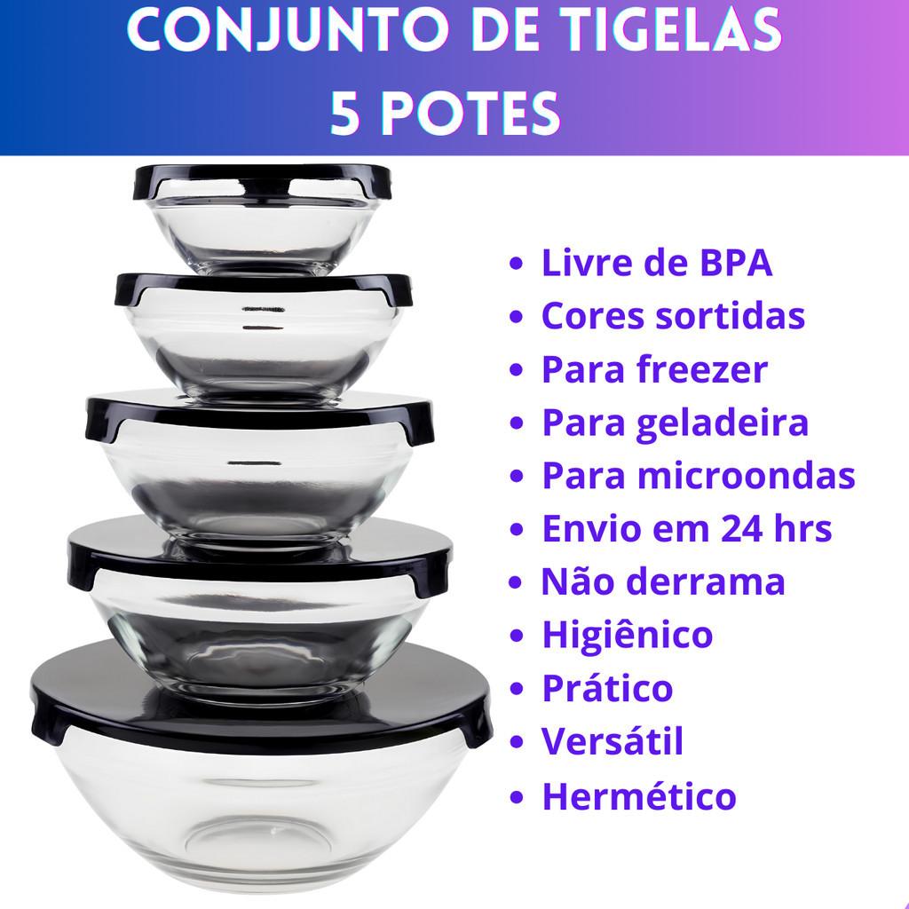 Conjunto Tigela Vidro Bowl Marmita Tampa 5 Peças Herméticos
