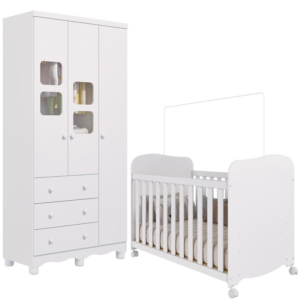 Quarto De Bebê Completo Uli Com Guarda Roupa 3 Portas 3 Gavetas E Berço Americano 100 Mdf