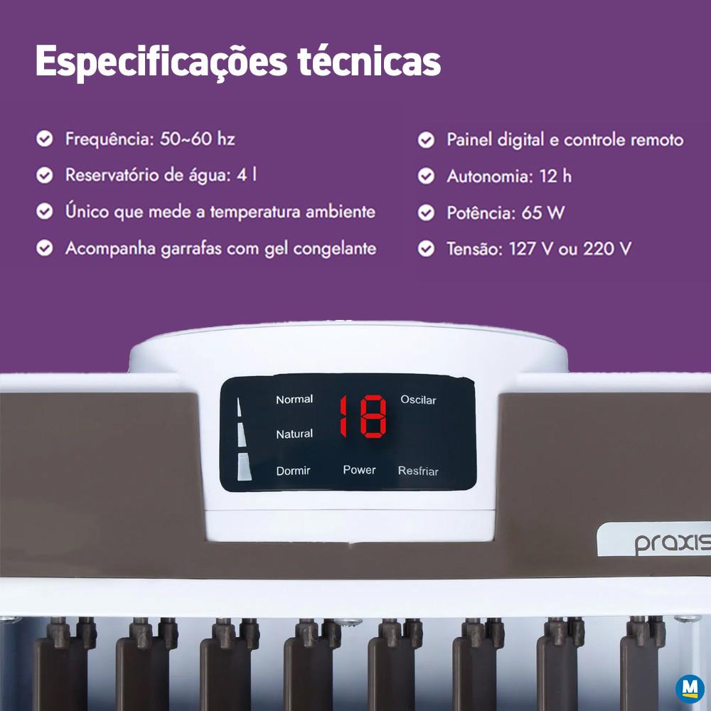 Climatizador De Ar Portátil 4 Em 1 Painel Digital Duplo Filtro Com Timer 4 Litros Cp04-d Praxis