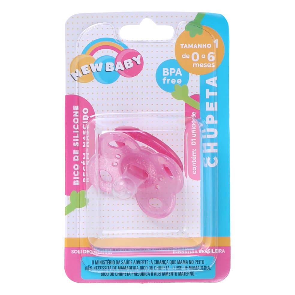 Chupeta New Baby Glitter Silicone Assimétrico Fase 1
