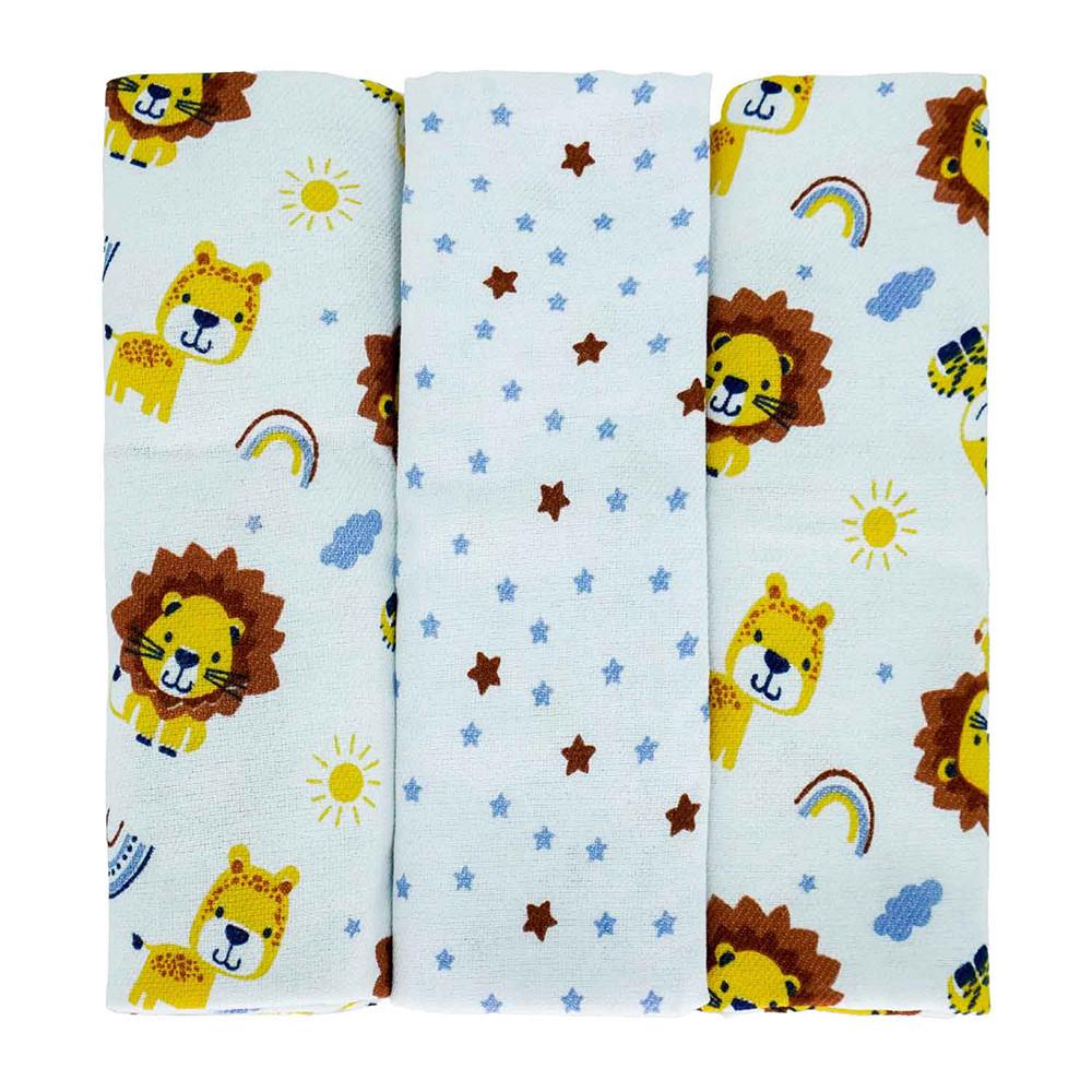 Kit Cueiro Bublim Rolinho Estampado Leão 100cm X 80cm - 3 Peças