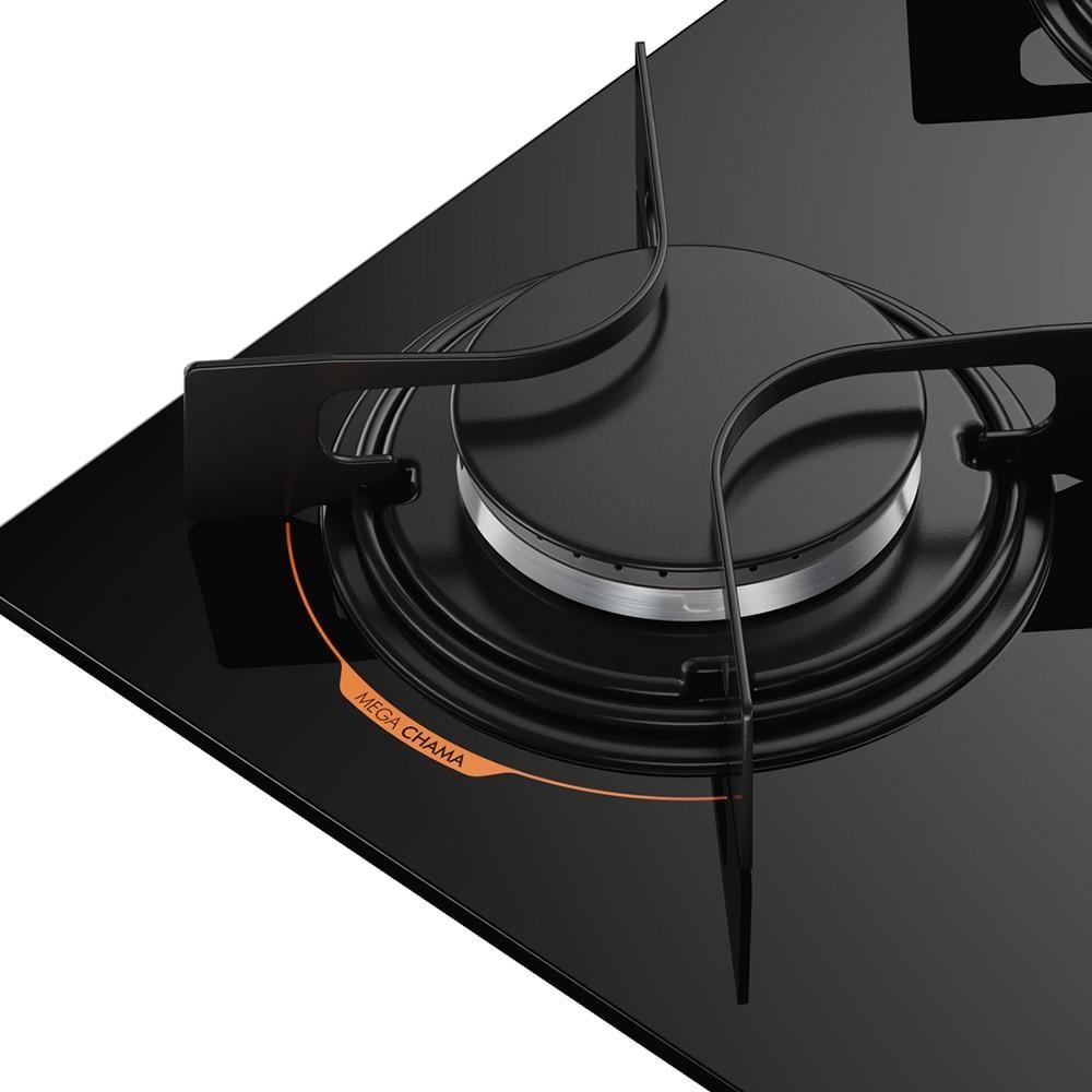 Cooktop Atlas U Top 4 Bocas Preto Vidro Temperado Mega Chama Eficiente Design Moderno