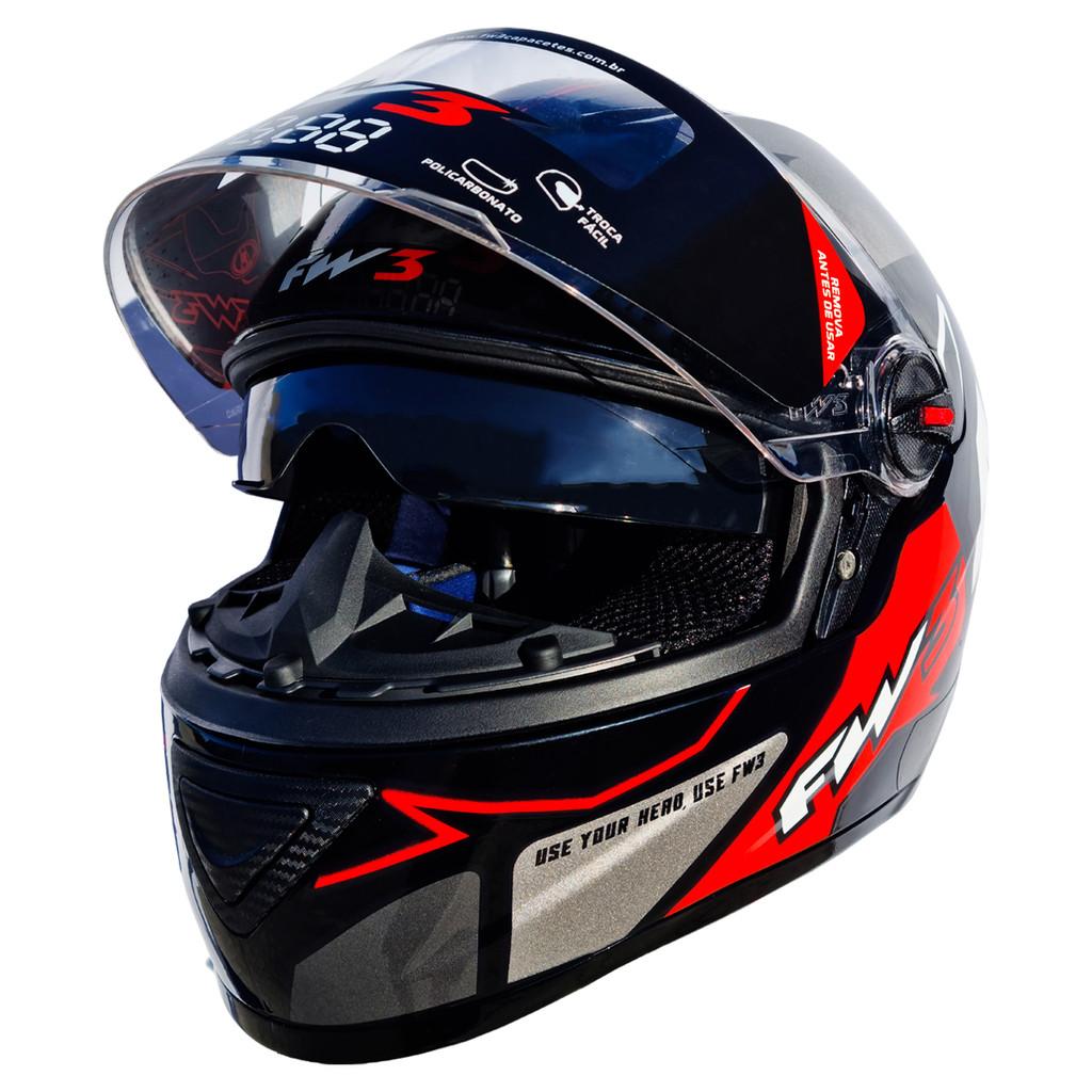 Capacete Fw3 Gtx 43 Grafite Fechado Com Oculos Interno