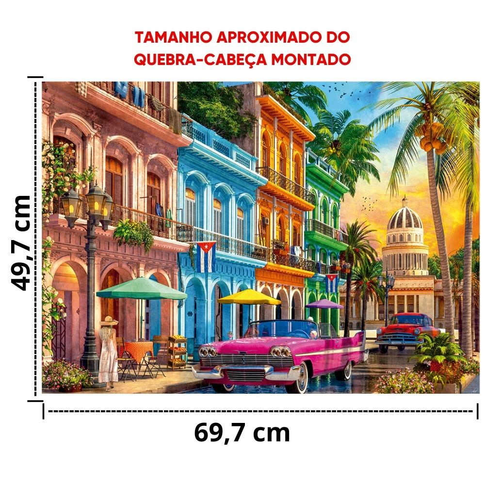 Quebra Cabeça Pôr Do Sol Em Havana 1000 Peças Grow Puzzle Quadro Paisagem Carro Antigo Didático Cuba