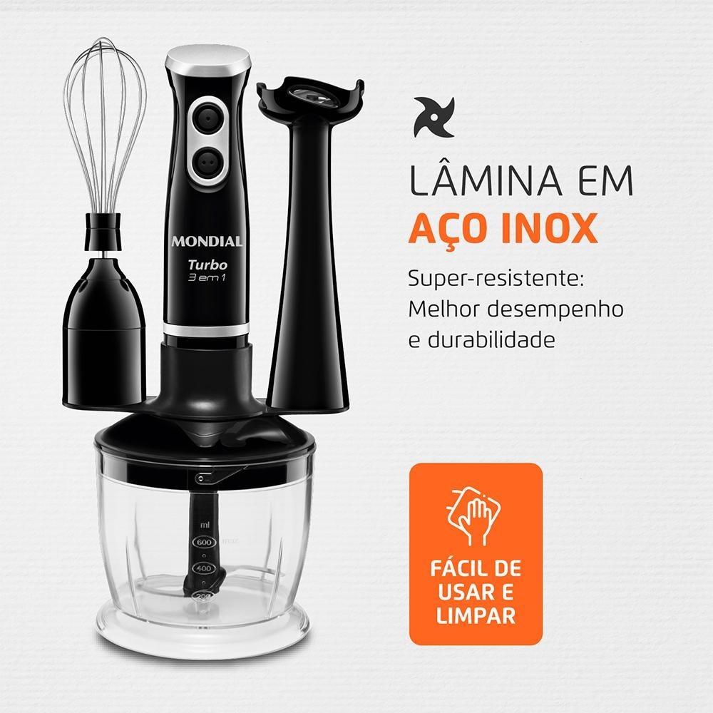 Mixer 3 Em 1 Com Batedor E Triturador Turbo Mondial 350W Preto - M-14