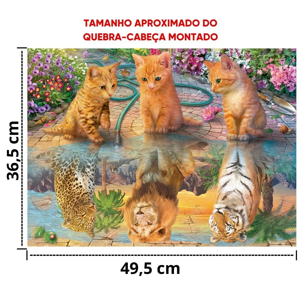 Quebra Cabeça Adoráveis Felinos 500 Peças Grow Puzzle Didático Bicho Gatos Leão Tigre Onça