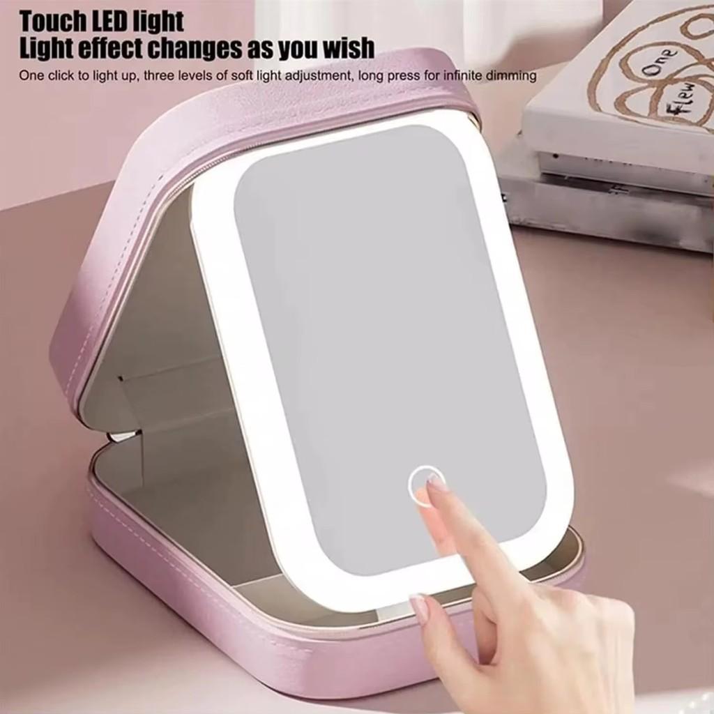 Espelho De Maquiagem Touch Dobrável Recarregável Com LED E Organizador Portátil Tz Hzh