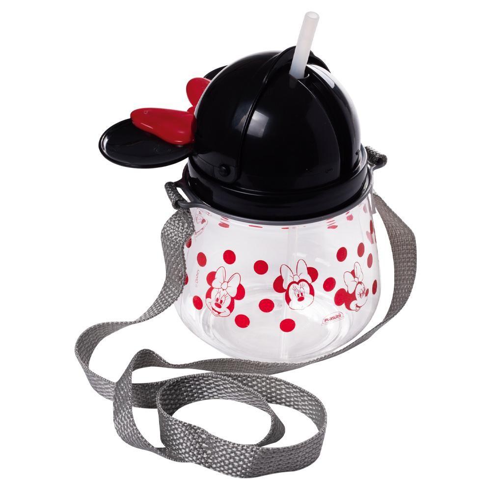 Garrafa Minnie Lúdica Canudo Tampa Orelhinhas 3D Plasútil