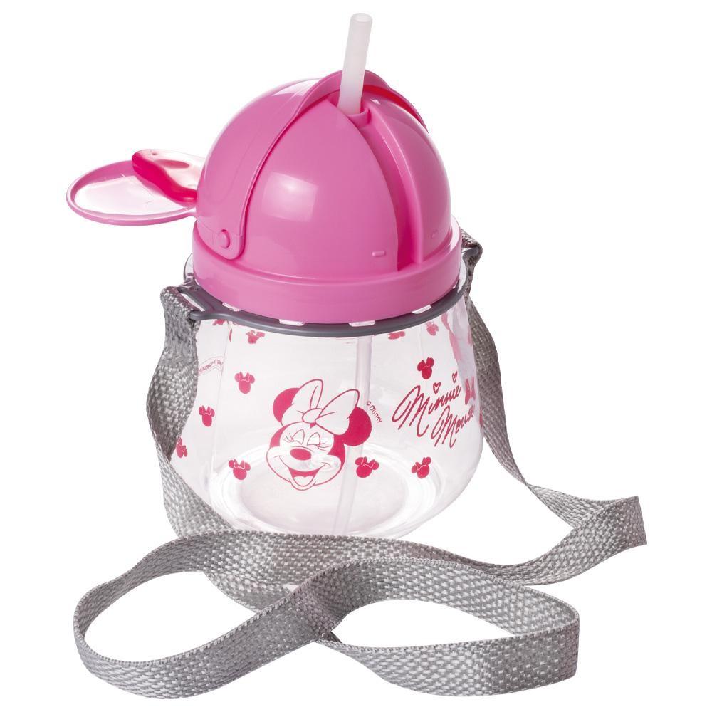 Garrafa Minnie Rosa Lúdica Canudo Tampa Orelhinhas Plasútil
