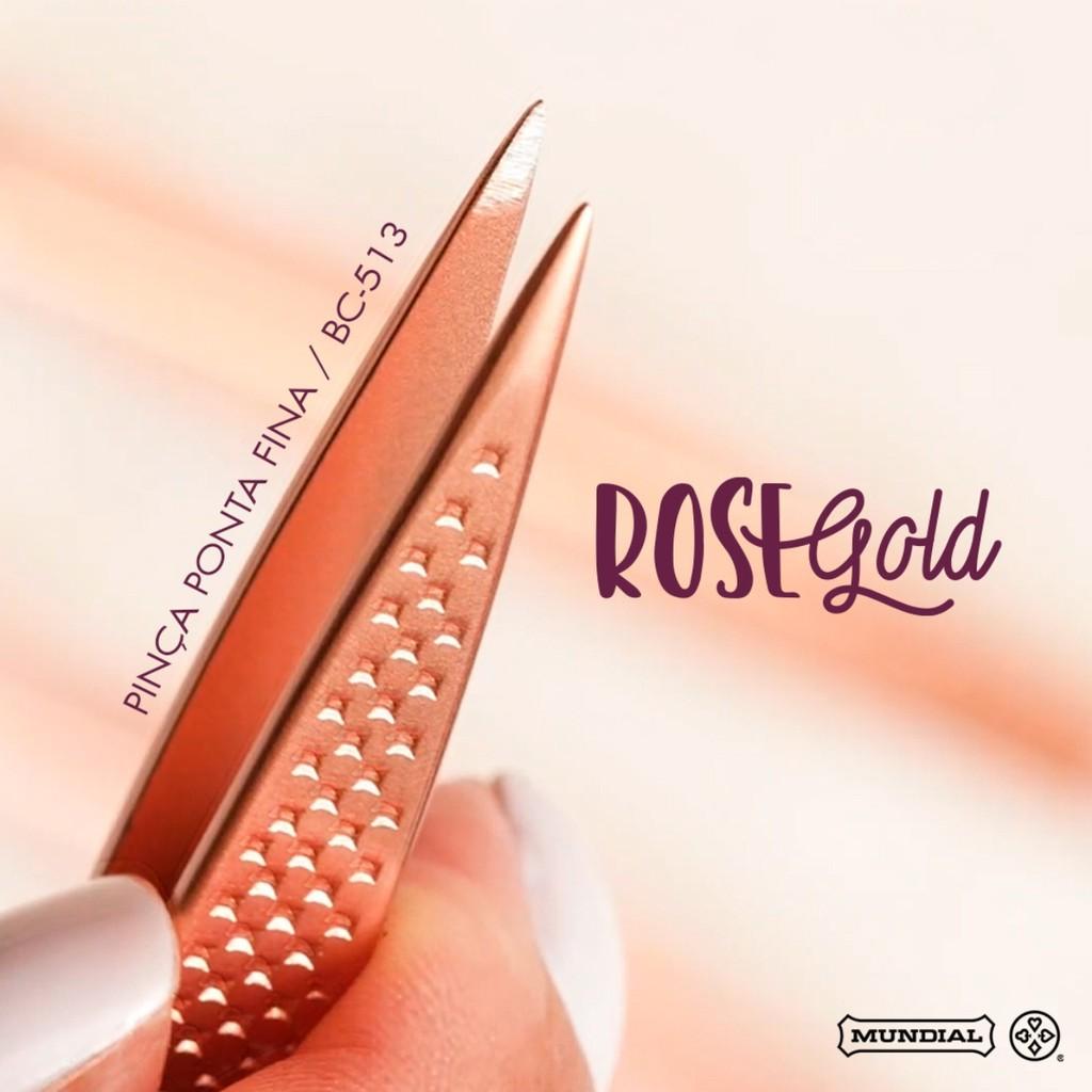 Pinça Ponta Fina Rose Gold Bc513 Design Sobrancelha Mundial