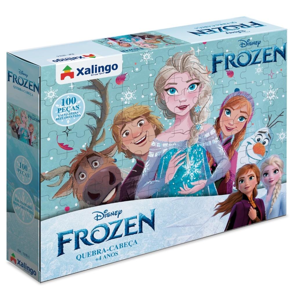 Quebra Cabeça Frozen Disney 100 Peças Madeira Reflorestada Xalingo Puzzle Jogo Princesa Menina Elsa