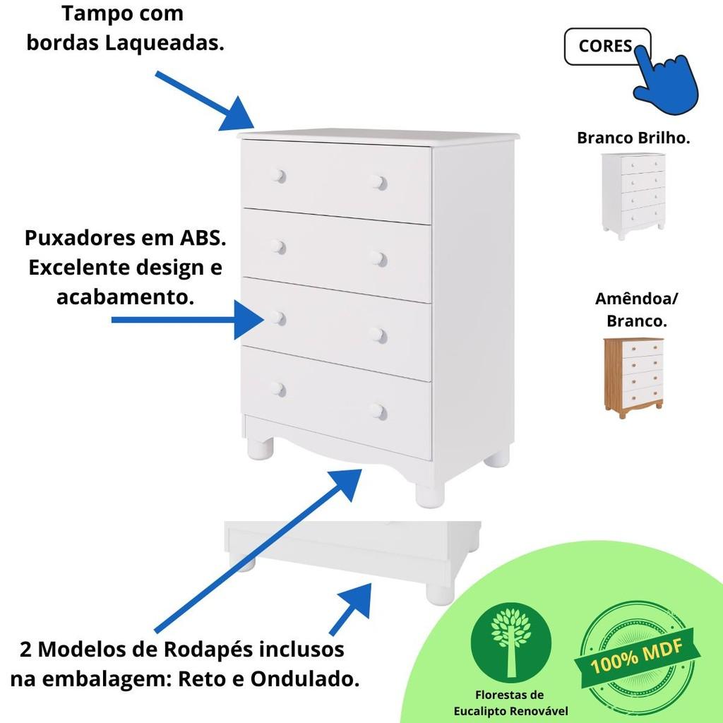 Quarto Bebê Completo Guarda Roupa Uli 2 Portas C/Prateleiras Gaveteiro 4 Gavetas 100 Mdf
