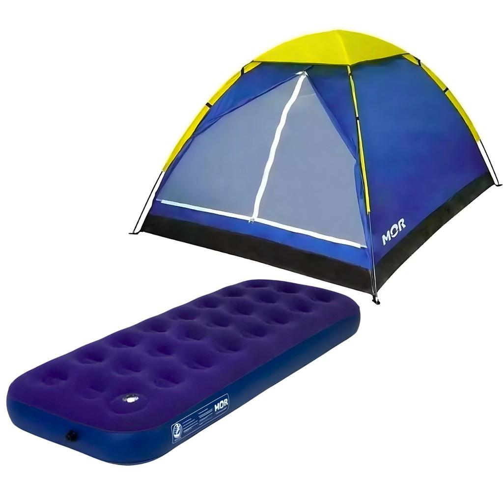 Barraca Camping 2 Pessoas Mor Iglu Life + Colchão Solteiro Inflável Com Bomba