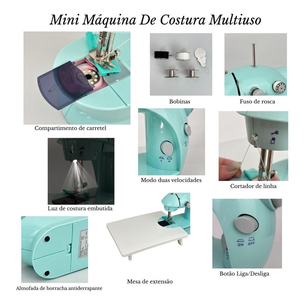 Máquina Costura Azul Portátil Com Mesa Pedal Completa Bivolt