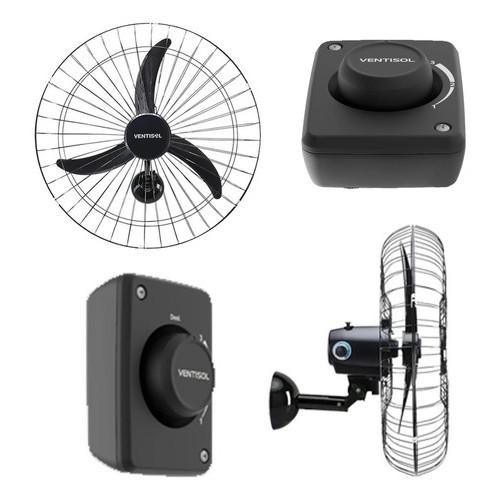 Kit 2 Ventiladores Parede 60cm Com 3 Pás Potente P/Igreja Academia Lojas Comércio Oficina Ventisol