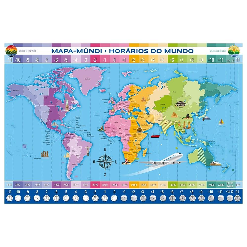 Quebra Cabeça Horários Do Mundo 200 Peças Grow Puzzle Relógio Geografia Países Fuso Mapa Mundi País
