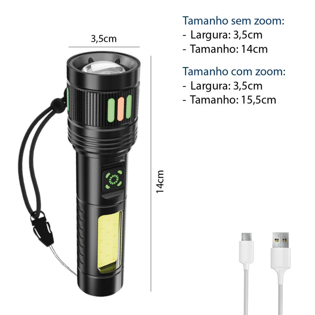 Super Lanterna LED PRO Tática Zoom Com Carregador USB Recarregável Bateria Com Super Foco