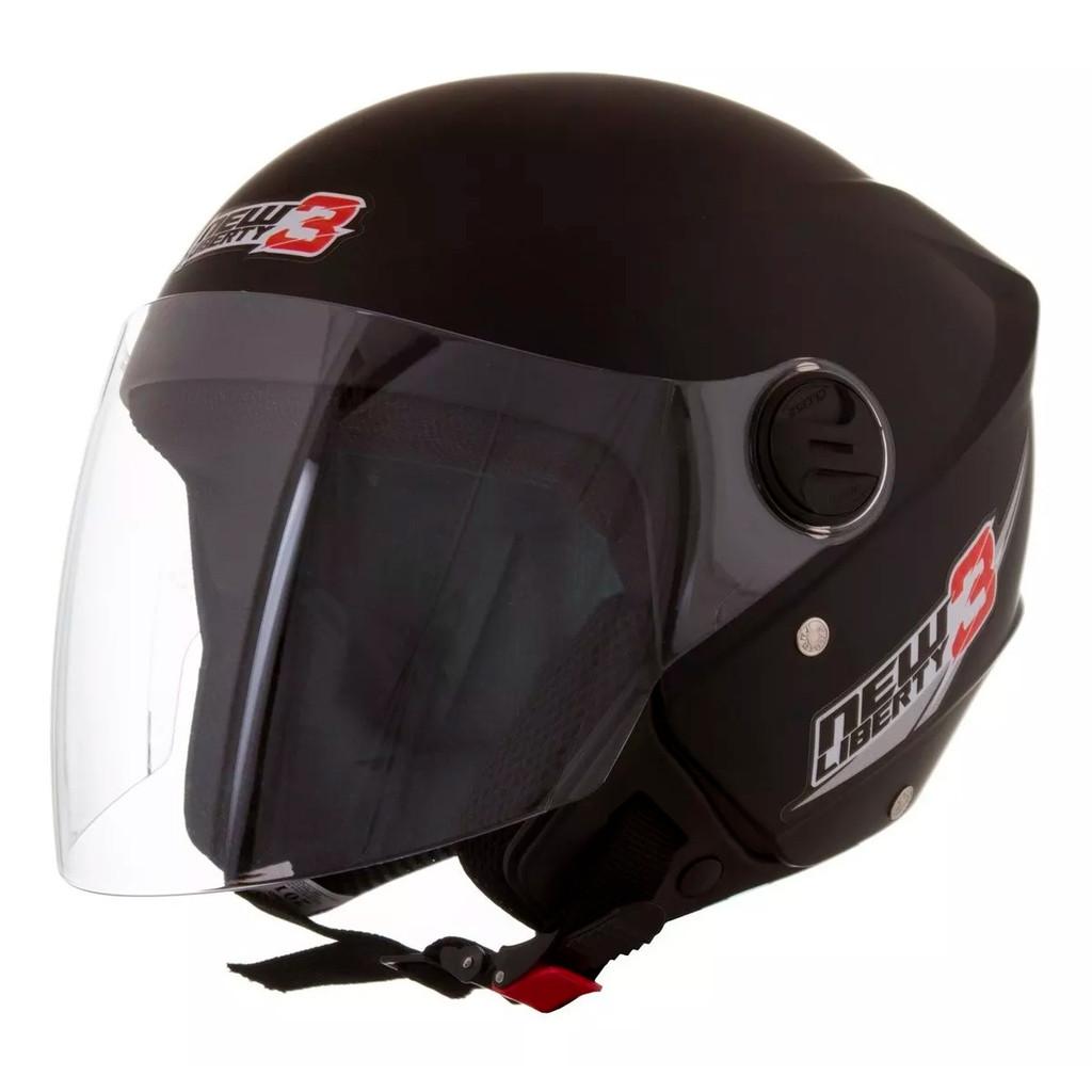 Capacete Moto Aberto New Liberty 3 Preto Fosco Tamanho 56 58 60 Viseira Cristal Inmetro - PRO Tork