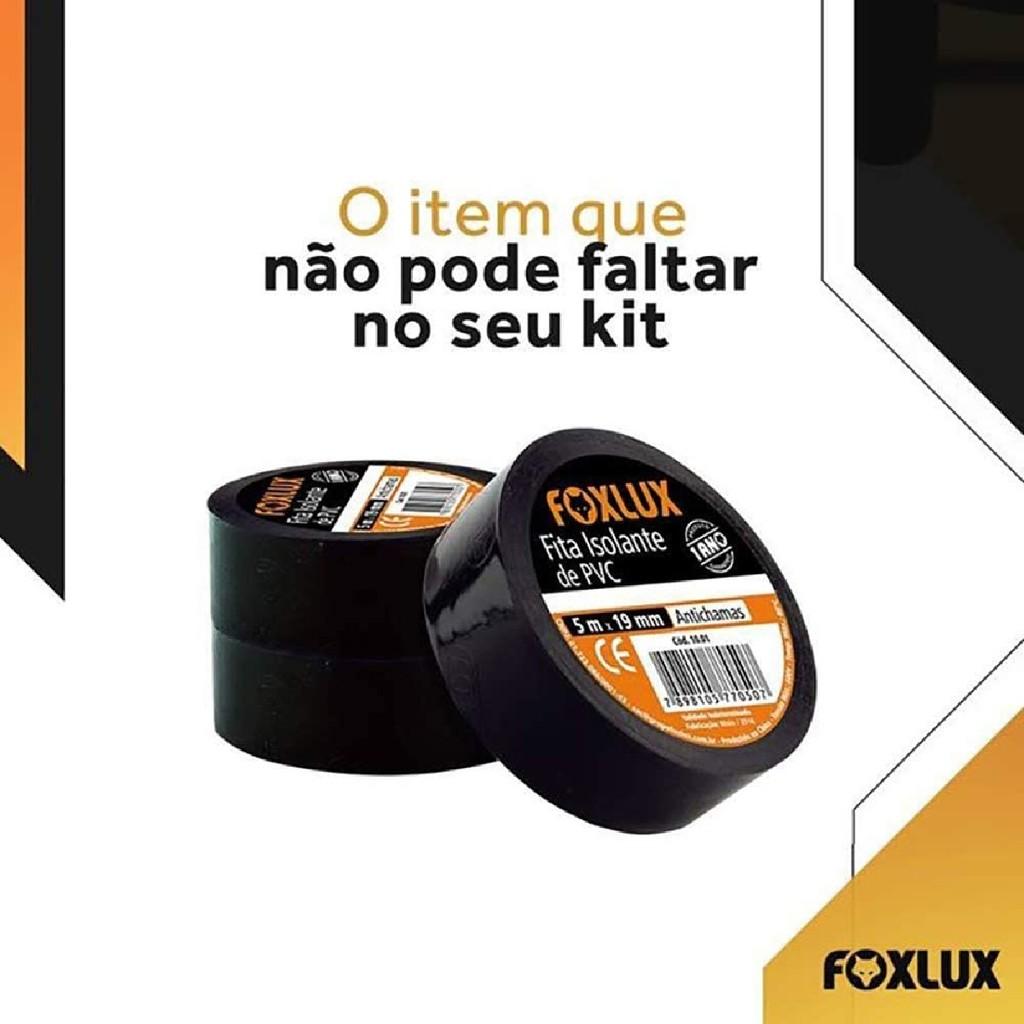 Fita Isolante Elétrica Pvc Antichamas Foxlux 5m X 19mm 600V Kit 10 Unidades