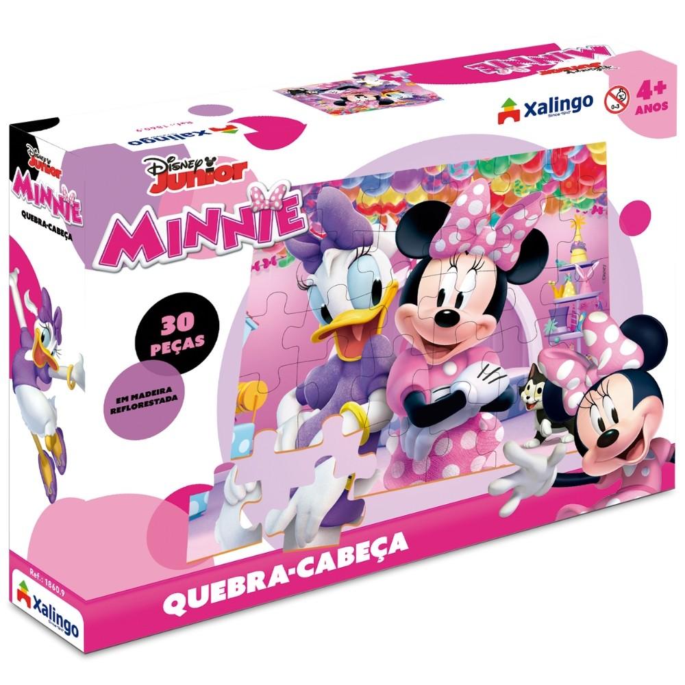 Quebra Cabeça Minnie 30 Peças Madeira Reflorestada Xalingo Disney Puzzle Jogo Montar Brincar Meninas