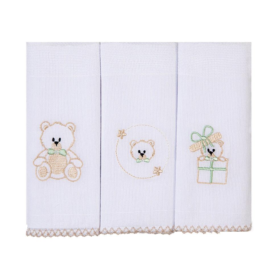 Kit Pano De Boca Bordados Papi Urso Presente - 3 Peças