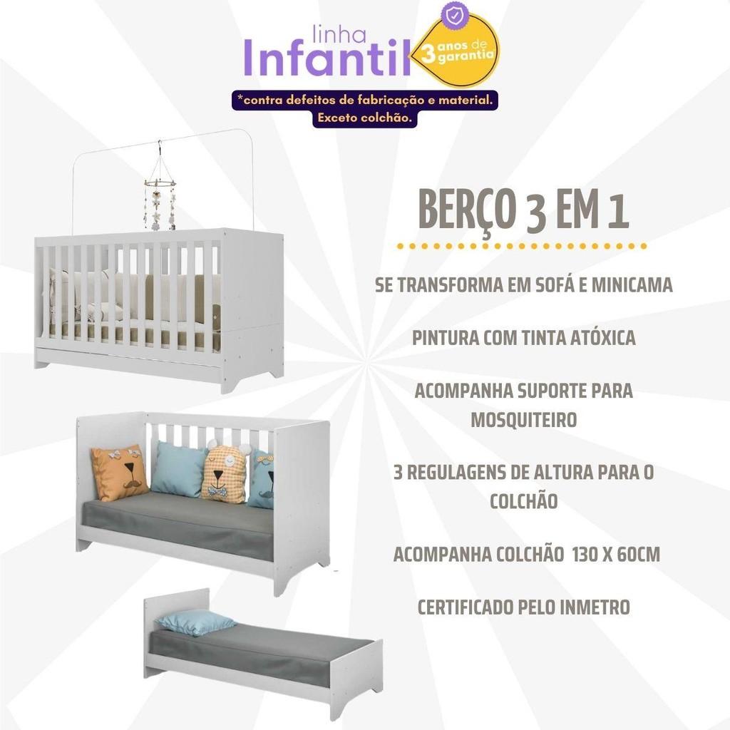 Berço 3 Em 1 Com Colchão Incluso Multimóveis Elza Berço Multifuncional Vira Mino Cama E Sofazinho