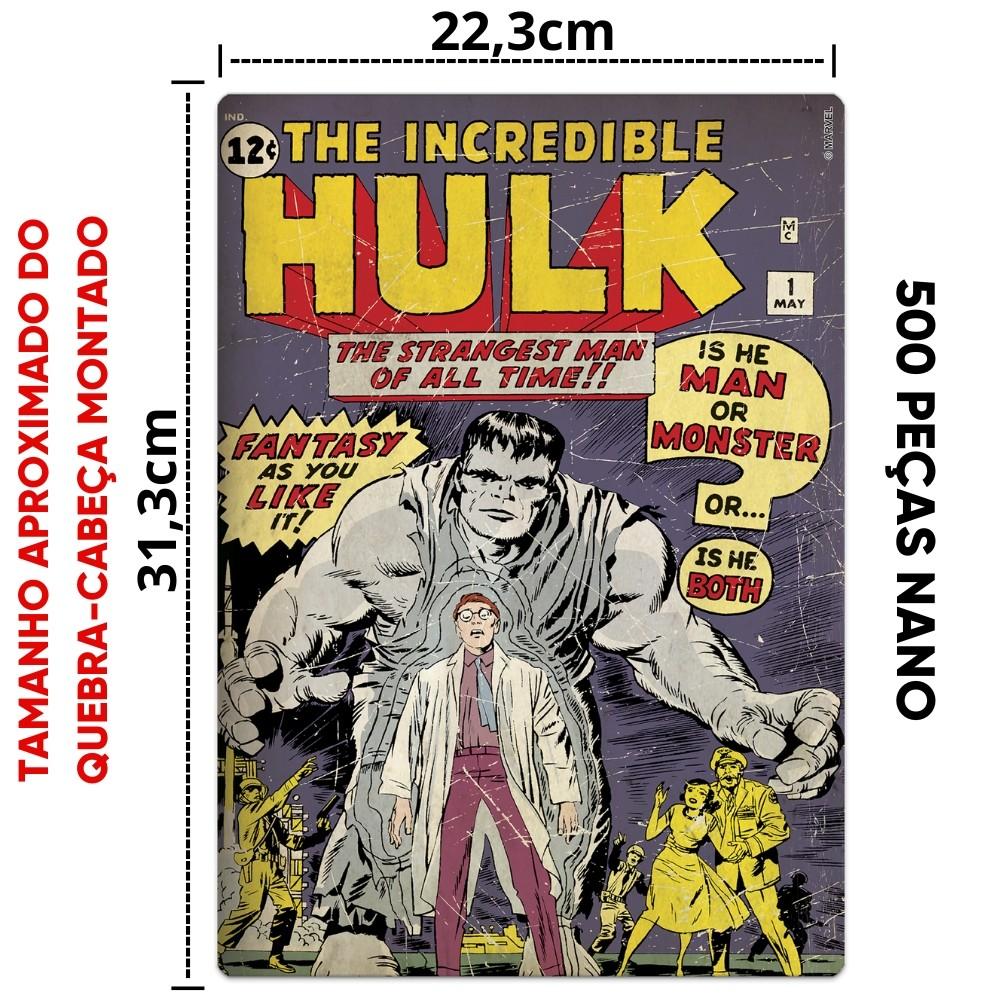 Quebra Cabeça Nano Hulk 500 Peças Pequenas Toyster Man Monster Filme Super Herói Marvel Comics Verde
