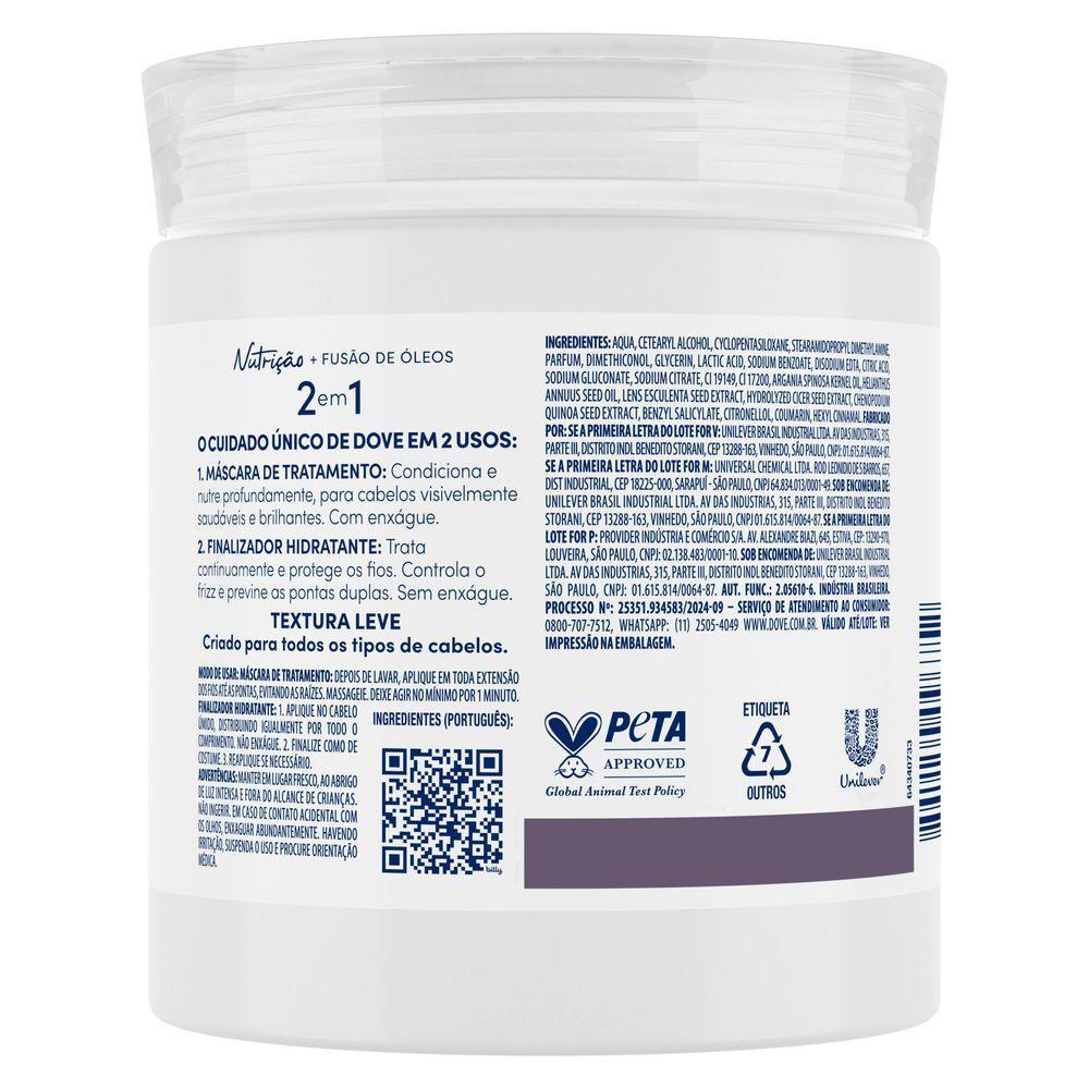 Máscara De Tratamento + Finalizador 2 Em 1 Dove Nutrição + Fusão De Óleos 500g