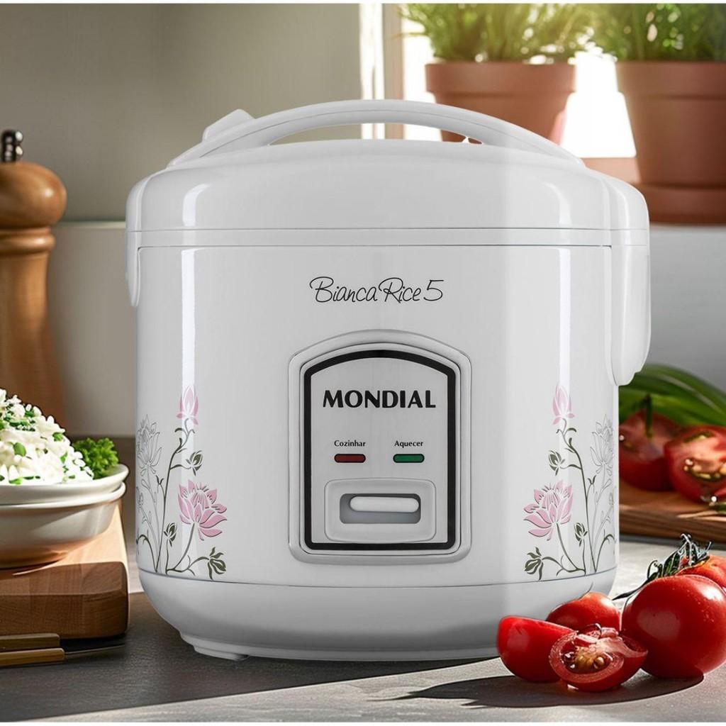Panela De Arroz Elétrica Mondial Bianca Rice 400W 127v Branca 5 Xícaras Panela Antiaderente