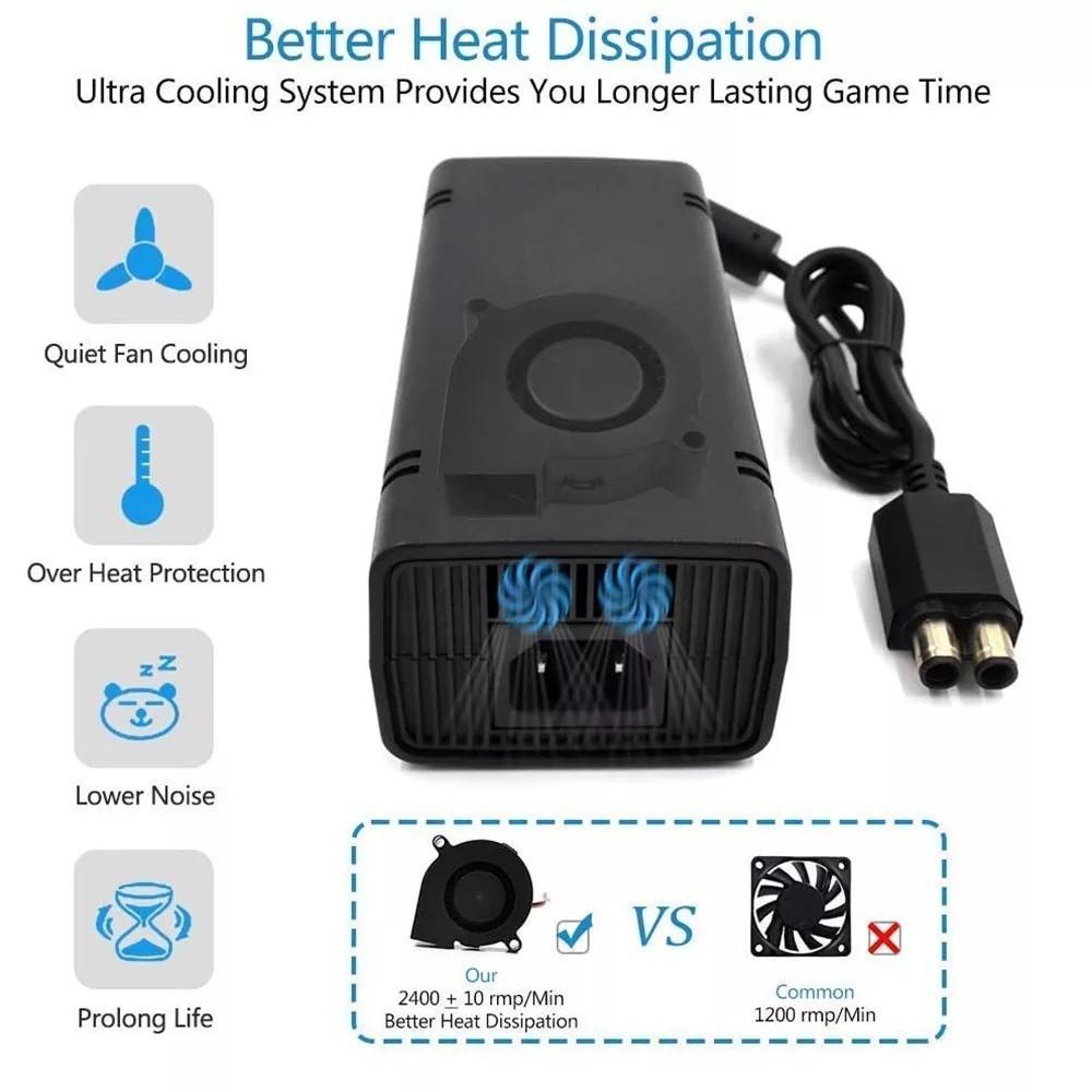 Fonte Para Xbox 360 Slim 2 Pinos Bivolt Cabo De Energia Biv