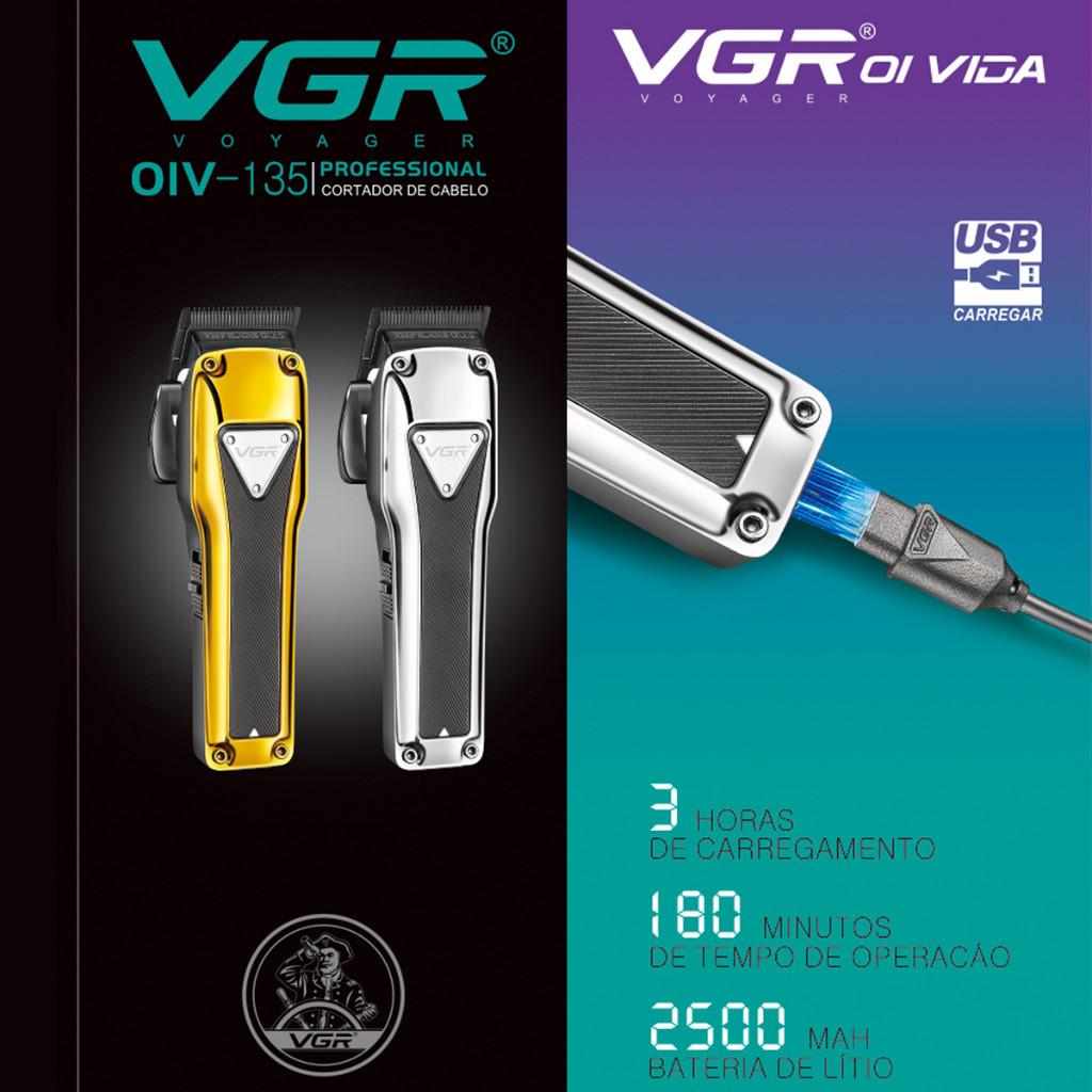 Cortador De Cabelo Profissional Vgr Oiv-135 Kit 6 Pentes Dourado Elegante Barba Cabelo Sem Fio