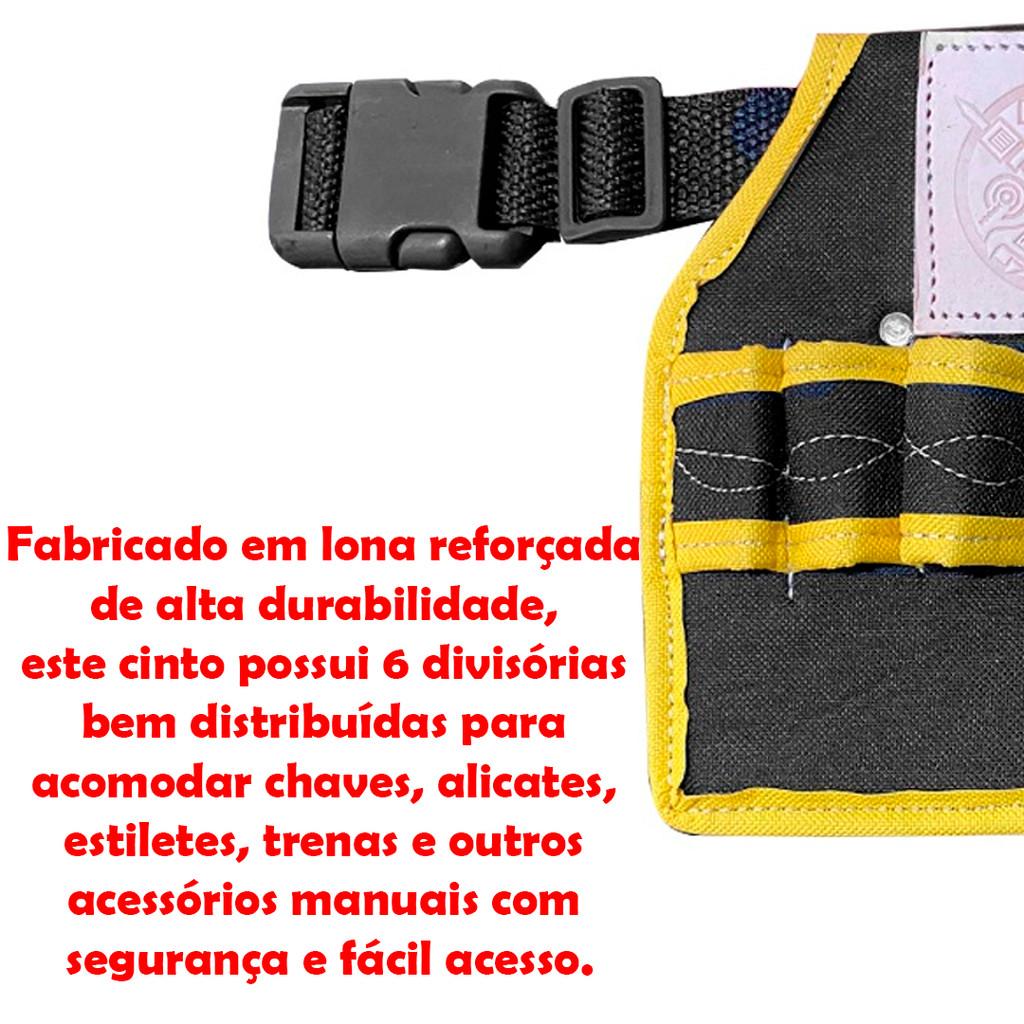 Cinto De Lona Com Porta Chaves Alicates Ferramentas 6 Bolsos Divisórias Reforçado Profissional