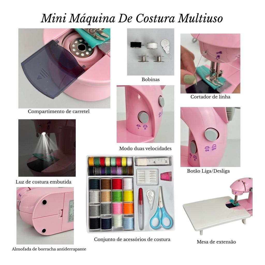Mini Máquina Costura Rosa Portátil Com Mesa E Kit De Costura Importway