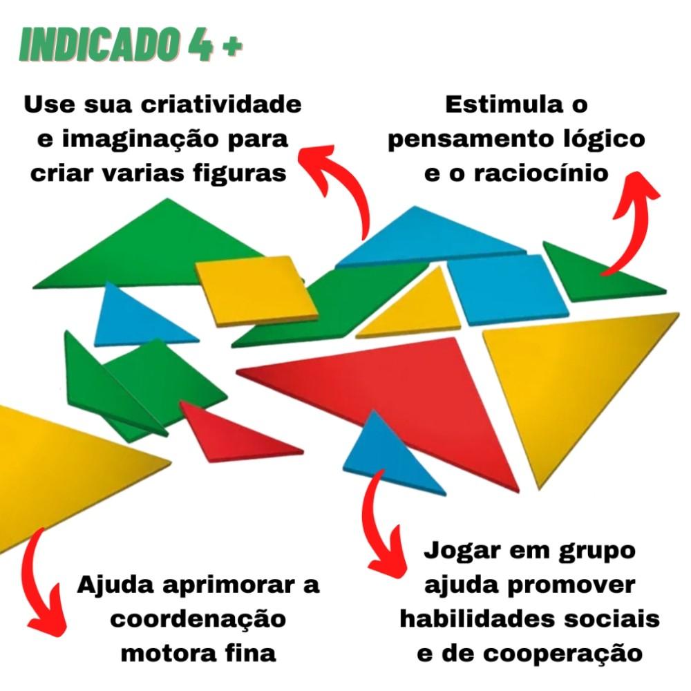 Jogo Tangram Xalingo Raciocínio Lógico Madeira Reflorestada Figura Habilidade Social Criança Desenho